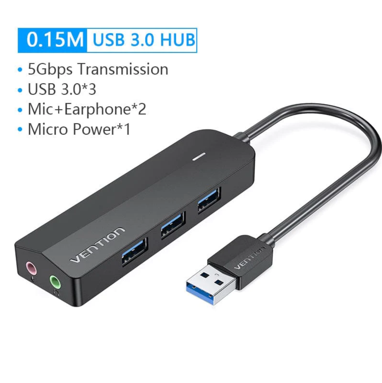 Vention USB 3.0 Hub 3 Ports USB Sound Card 2 in 1 External Stereo Audi