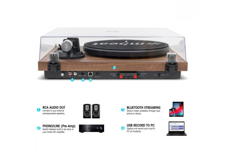 mbeat Hi-Fi Bluetooth Turntable with Bookshelf Speakers