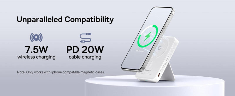 OS-Baseus MagPro Magnetic Bracket Wireless Fast-Charging Power Bank 5000mAh 20W Stellar White(with Simply Series Charging Cable Type-C to Type-C (20V/3A) 30cm White)