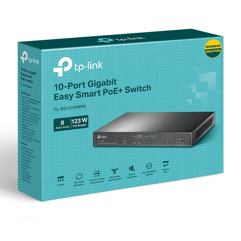 TP LINK TL-SG1210MPE 10-Port Gigabit Easy Smart Switch with 8-Port PoE+