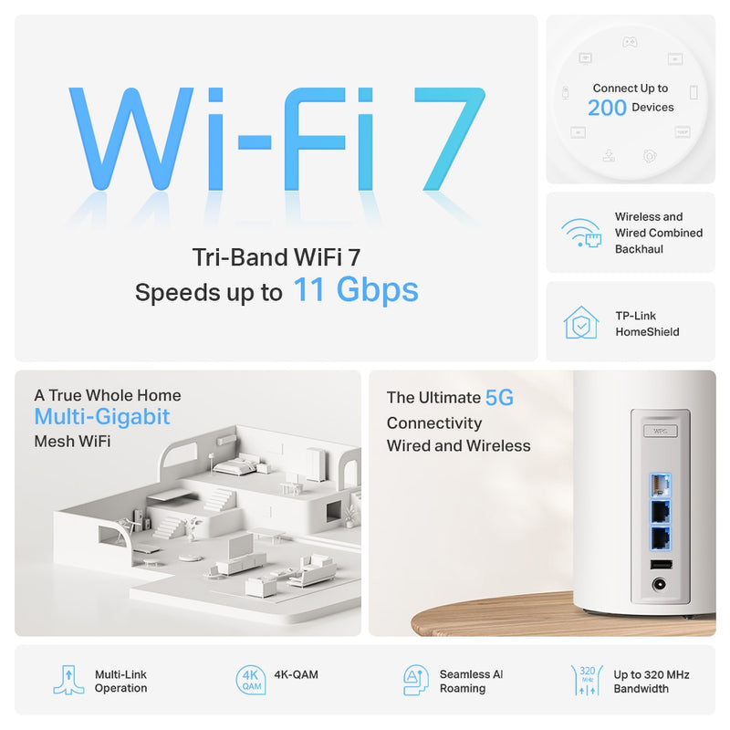 TP-Link BE11000 Whole Home Mesh WiFi 7 System - 1 Pack