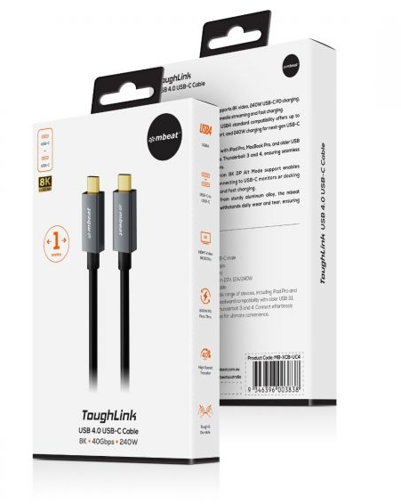 mbeat Tough Link 1m USB 4.0 USB-C Cable - Space Grey