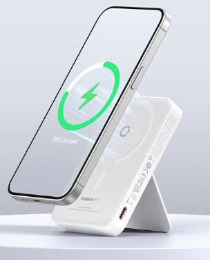 OS-Baseus MagPro Magnetic Bracket Wireless Fast-Charging Power Bank 5000mAh 20W Stellar White(with Simply Series Charging Cable Type-C to Type-C (20V/3A) 30cm White)