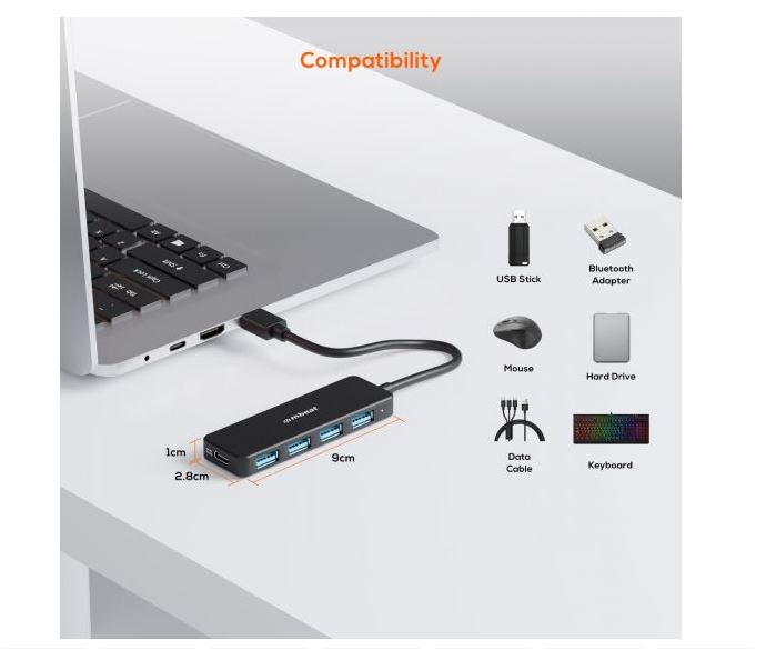 mbeat 4-Port USB 3.0 Hub with USB-C DC Port