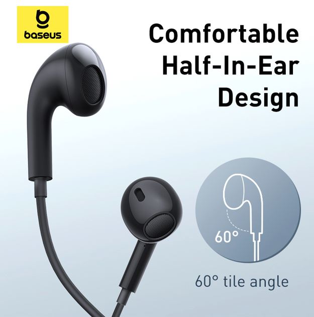 Baseus Enock CZ17 Semi-In-Ear Wired Earphones - Black