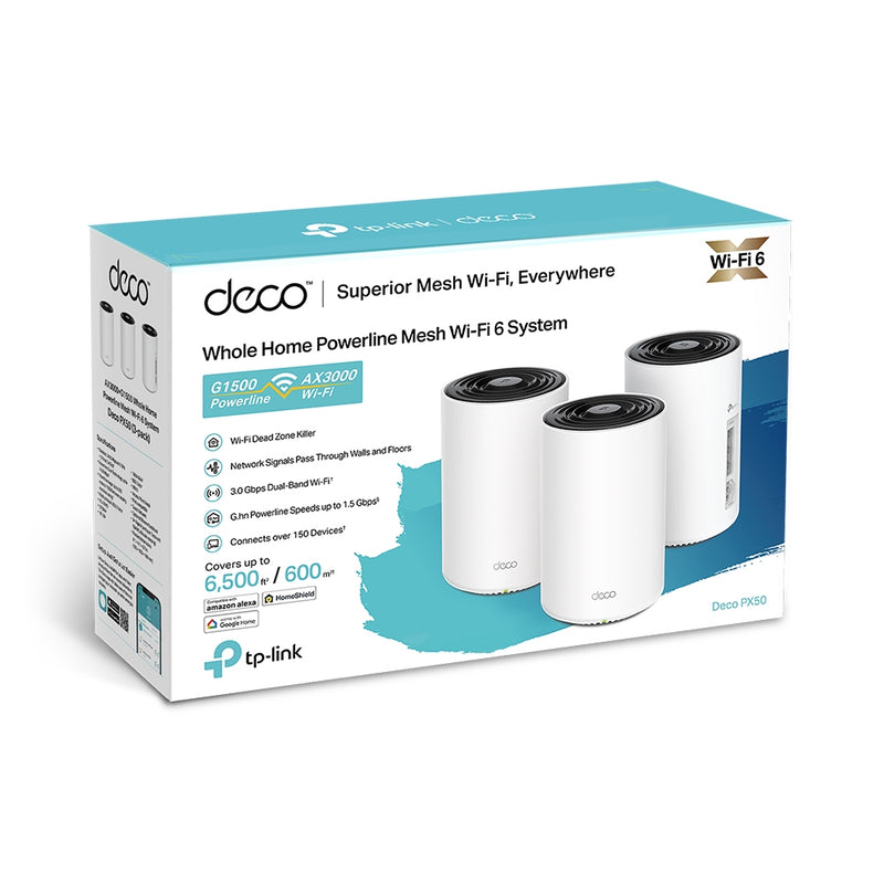 TP-Link Deco PX50 AX3000 + G1500 Whole Home Powerline Mesh WiFi 6 System - 3 Pack