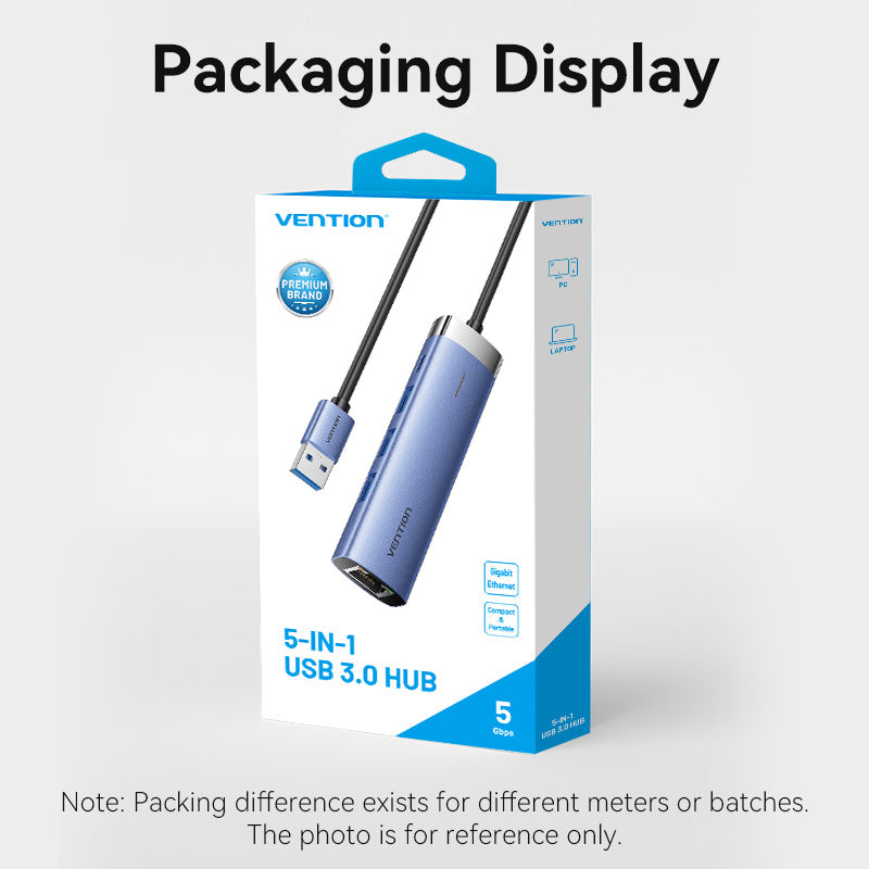 Vention USB 3.0 to USB 3.0 x 3/RJ45/USB-C Hub 0.15M Blue Aluminum Alloy Type