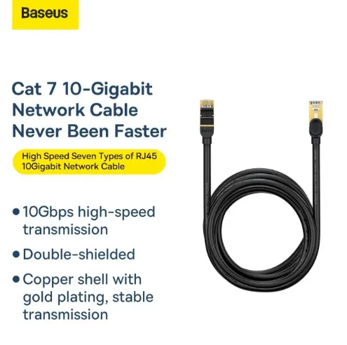 Baseus High Speed Cat 7 RJ45 10 Gigabit Network Cable (Round Cable) 1m Black