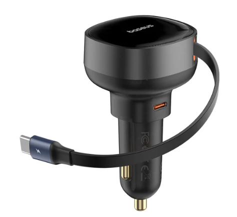 Baseus Enjoyment Pro Car Charger C+Retractable Type-C Cable 60W Cluster Black