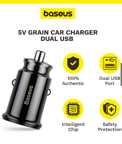 Baseus Grain Car charger with 2 USB 5V 3.1A Ports Black