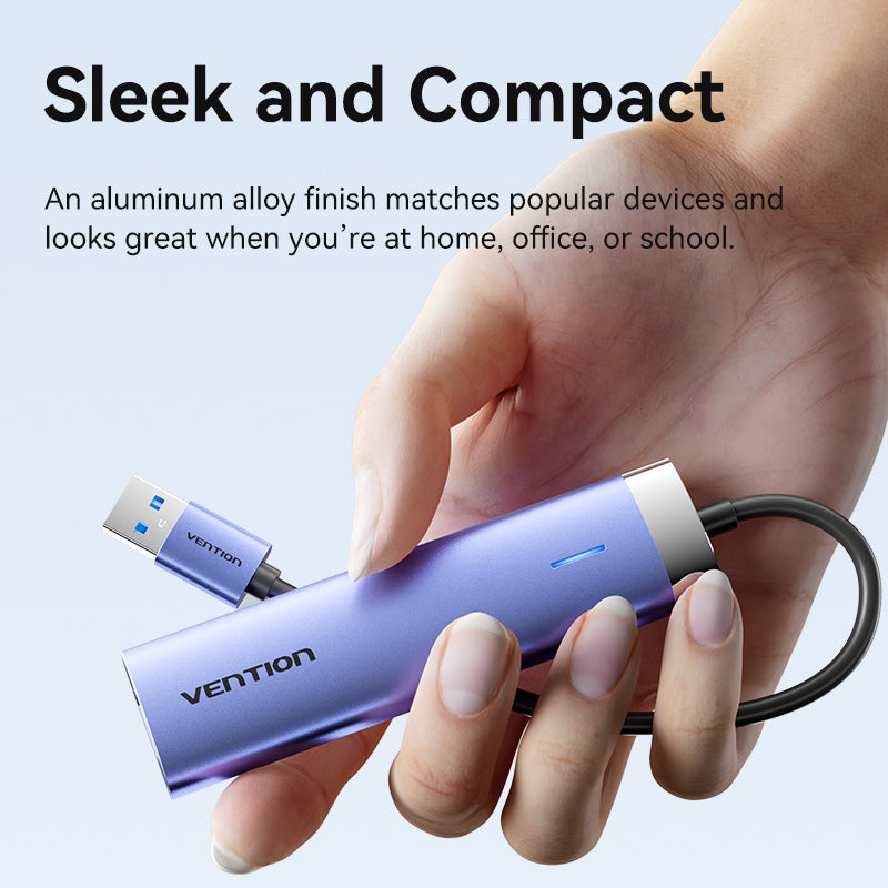 Vention USB 3.0 to USB 3.0 x 3/RJ45/USB-C Hub 0.15M Blue Aluminum Alloy Type