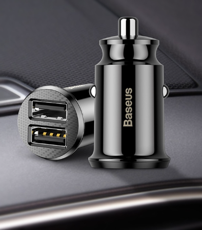 Baseus Grain Car charger with 2 USB 5V 3.1A Ports Black