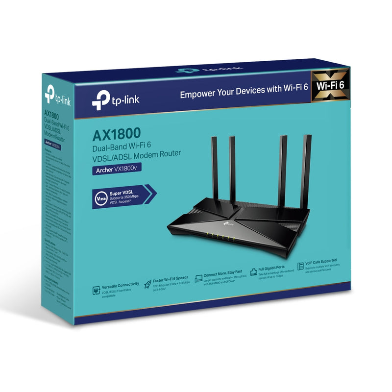 TP LINK Archer VX1800v AX1800 Dual-Band Wi-Fi 6 VDSL/ADSL Modem Router