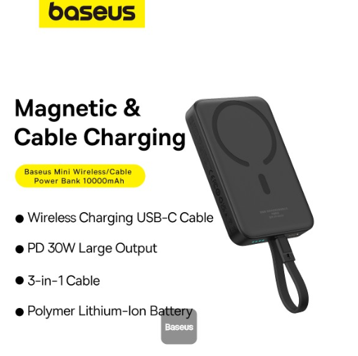 OS-Baseus Magnetic Mini Wireless Fast Charge Power Bank Type-C Edition  10000mAh 30W Cluster Black