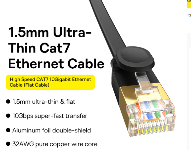 Baseus High Speed CAT7 10Gigabit Ethernet Cable (Flat Cable)0.5m Cluster Black