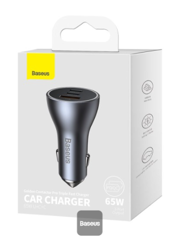 Baseus Golden Contactor Pro Triple Fast Charger Car Charger 65W U+C+C Dark Gray