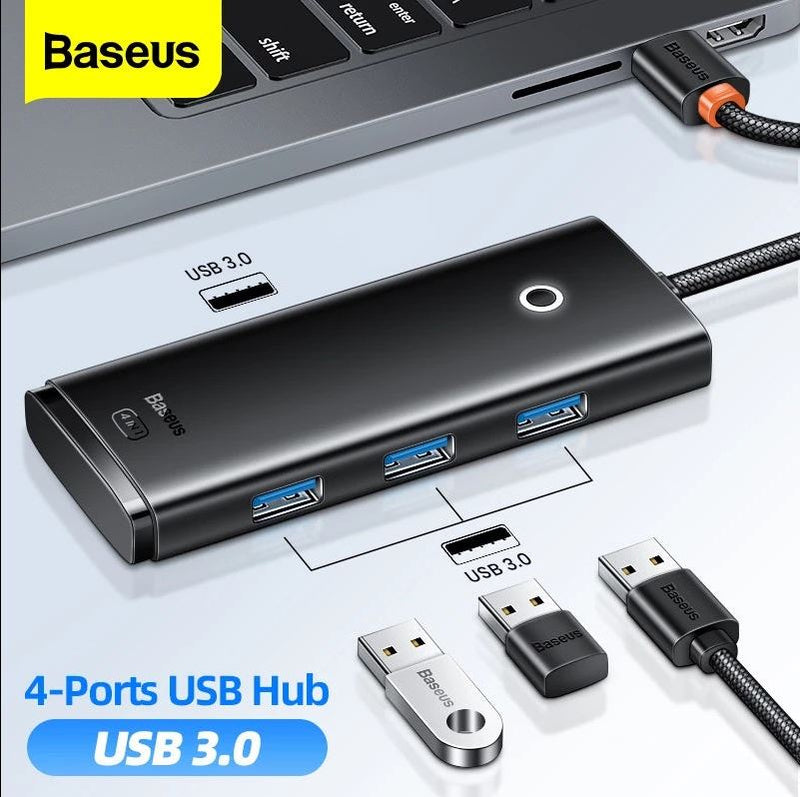 Baseus Lite Series 4-Port USB-A HUB Adapter (USB-A to USB 3.0*4) 25cm Black