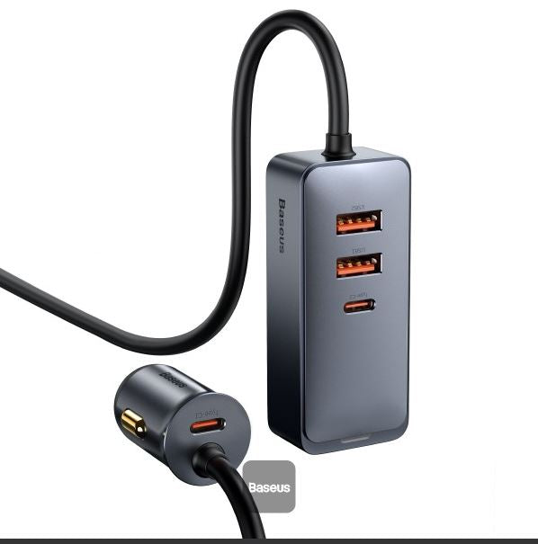 Baseus Share Together PPS multi-port Fast charging car charger with extension cord 120W 2U+2C Gray