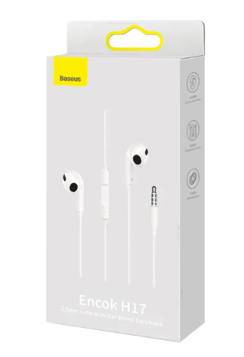 Baseus Encok 3.5mm Lateral In-Ear Wired Earphone H17 White