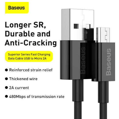 Baseus Superior Series Fast Charging Data Cable USB to Micro 2A 2m Black