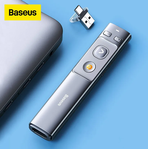 Baseus Orange Dot Wireless Presenter Rechargeable (Red Laser) Grey