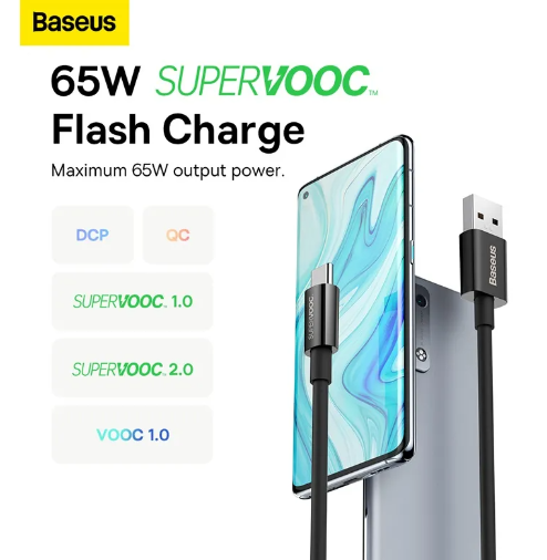 Baseus Superior Series (SUPERVOOC) Fast Charging Data Cable USB to Type-C 65W 1m Black