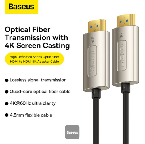 Baseus High Definition Series Optic Fiber HDMI to HDMI 4K Adapter Cable 10m Black