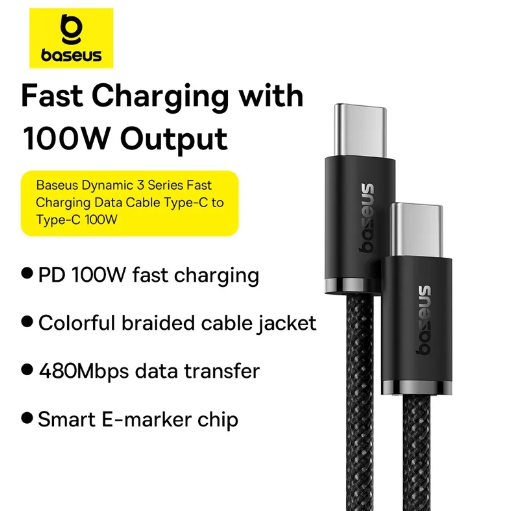 Baseus Dynamic 3 Series Fast Charging Data Cable Type-C to Type-C 100W 2m Cluster Black