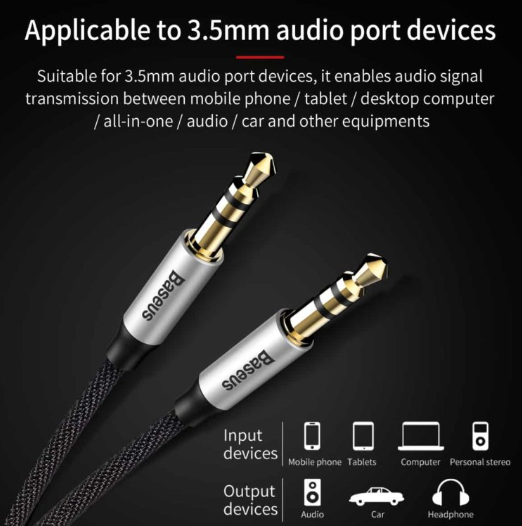 Baseus Yiven Audio Cable（Male to Male) M30, 1.5m Silver+Black