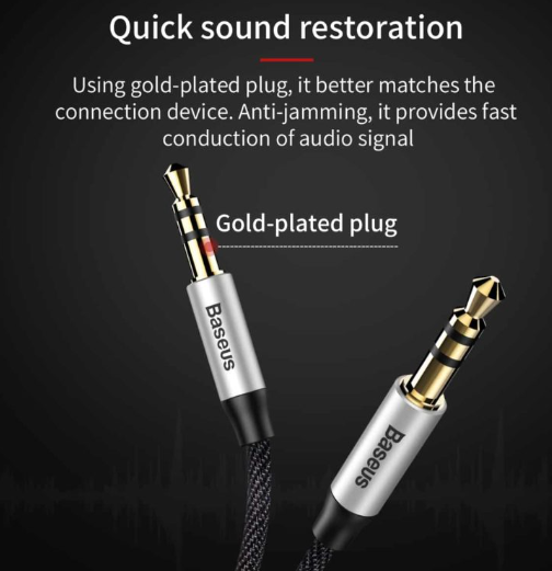 Baseus Yiven Audio Cable（Male to Male) M30, 1.5m Silver+Black