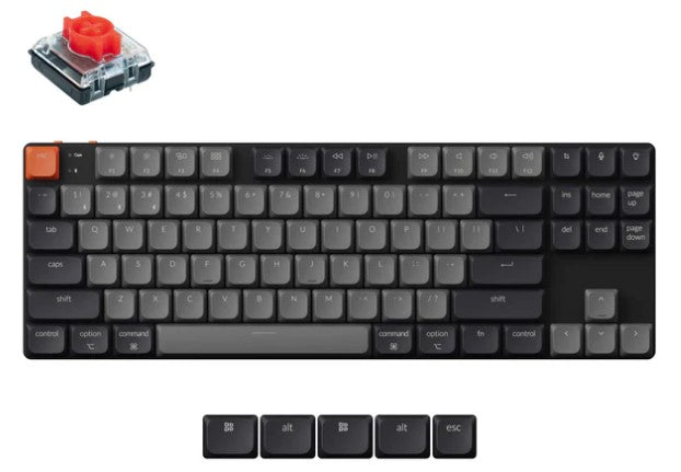 Keychron KEYC-K1X-A1, K1 Version 6, 80% layout, Low Profile Red Switch,  Black, QMK, White Backlight, Wireless Keyboard