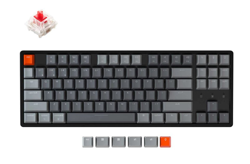 Keychron K8-C1, 80% TKL Layout 87 Keys, Red Switch, RGB, Aluminium Frame, Gateron G Pro, Mechanical Wireless Keyboard