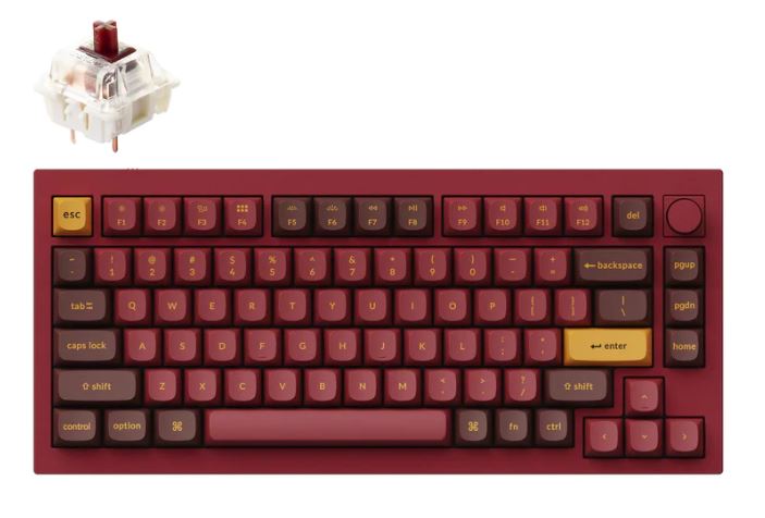 Keychron Q1-T3, 75% Layout,  Brown Switch, RGB Backlight, Red, Hot Swap, QMK, Gateron G Pro Mechanical, Knob