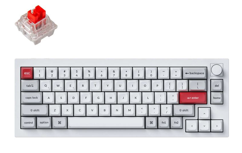 Keychron Q2P-P1, 65% Layout 68 Keys, Red Switch, RGB, Shell White Aluminium Frame, Hot-Swap QMK/VIA, Keychron Pro, Mechanical Wireless Keyboard, With Knob