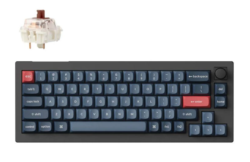 Keychron V2M-D3, 65% Layout 68 Keys, Brown Switch, RGB, Black, Hot-Swap, ANSI, Gateron Jupiter, Mechanical Wireless Keyboard, With Knob