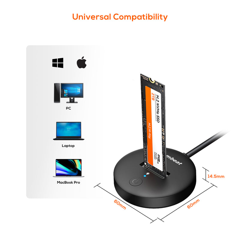 mbeat H1 USB 3.2 Gen2 10Gbps M.2 NVMe & SATA SSD Mini Dock Black