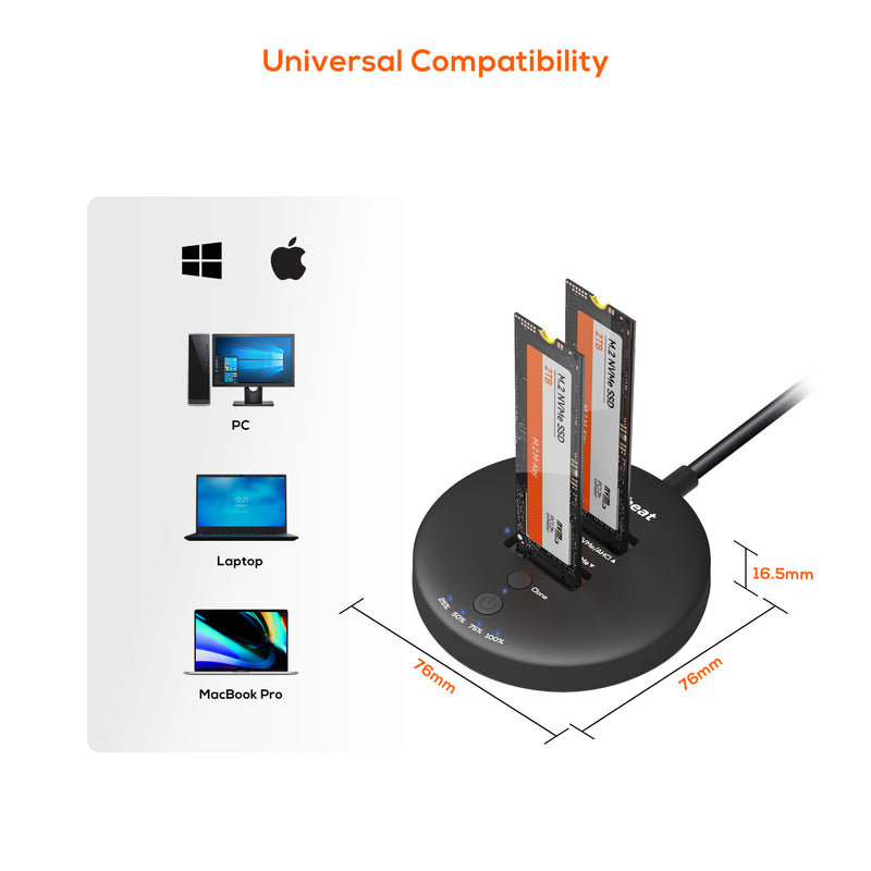 mbeat H3 USB 3.2 Gen2x2 20Gbps Dual M.2 NVMe SSD Dock with Clone Duplicator (Black)