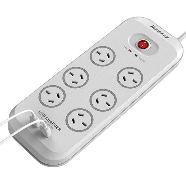 Huntkey SAC607 6 Outlet Surge Protected Powerboard with Two powered USB ports (2.4 AMP Combined)