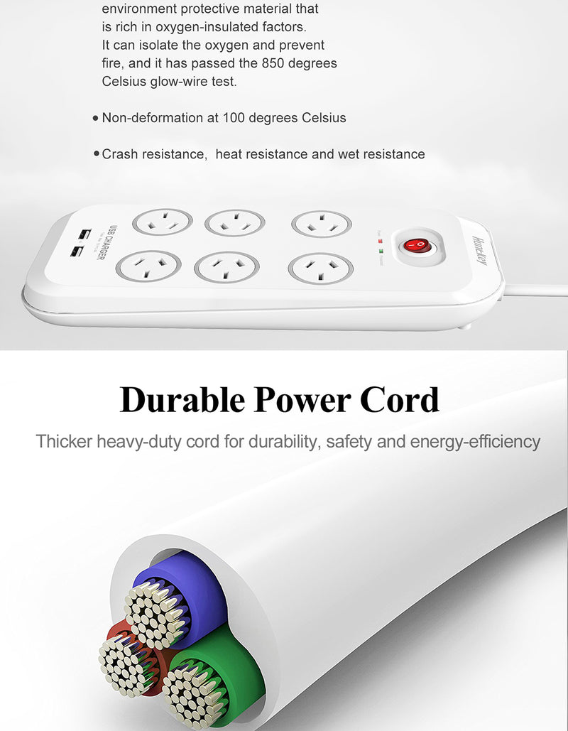 Huntkey SAC607 6 Outlet Surge Protected Powerboard with Two powered USB ports (2.4 AMP Combined)