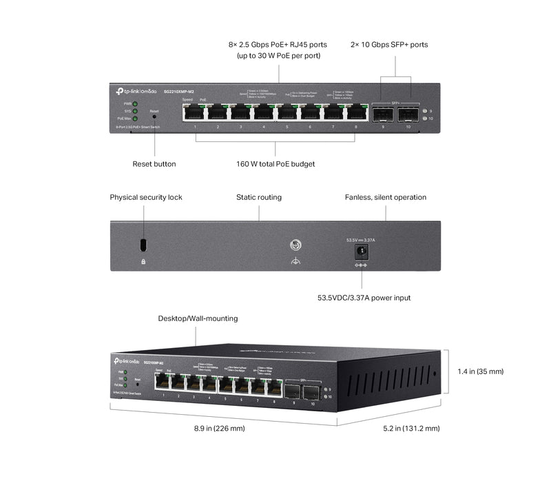 TP LINK Omada 8-Port 2.5GBASE-T and 2-Port 10GE SFP+ Smart Switch with 8-Port PoE+