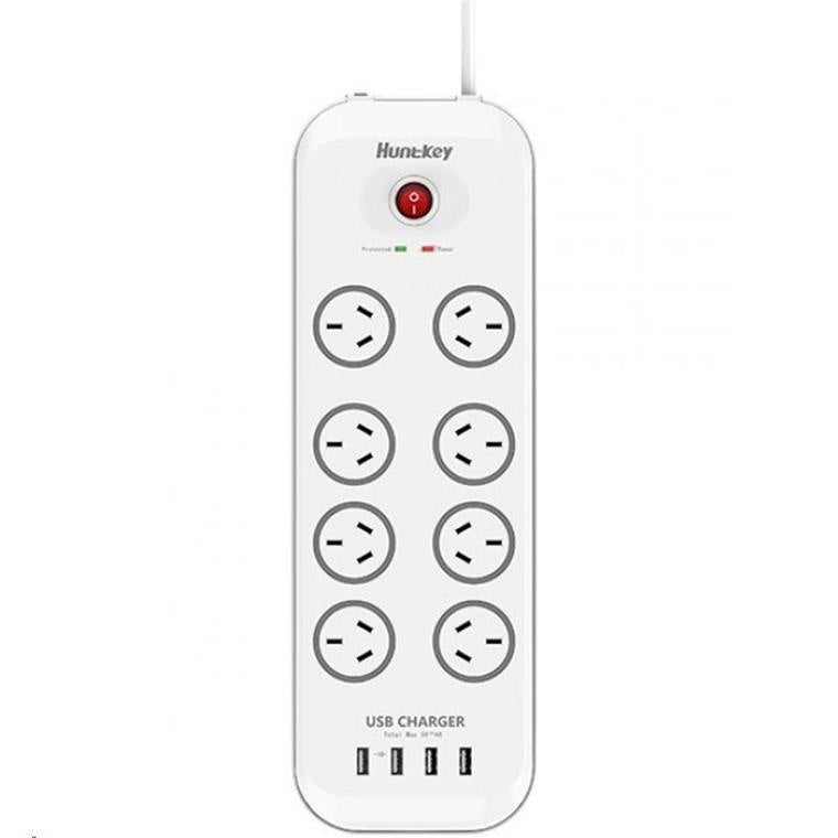 Huntkey SAC807 8 Outlet Surge Protected Powerboard with 4 USB Charging Ports Output:5V, 4A