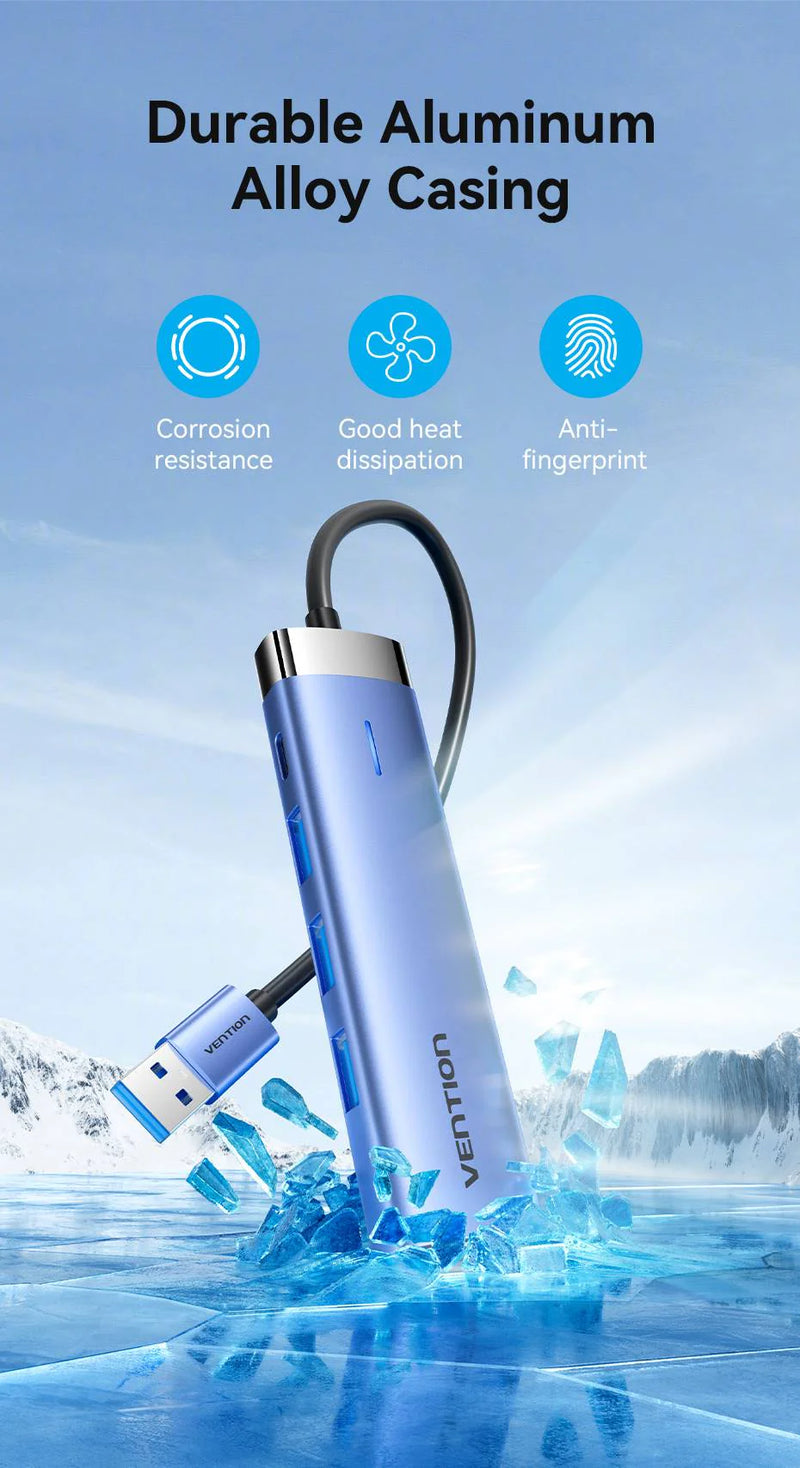 Vention USB 3.0 to USB 3.0 x 3/RJ45/USB-C Hub 0.15M Blue Aluminum Alloy Type