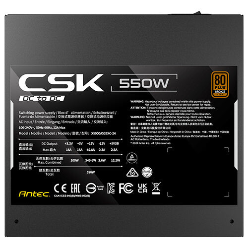 Antec CSK550DC AU 80plus Bronze 5yr Warranty PSU