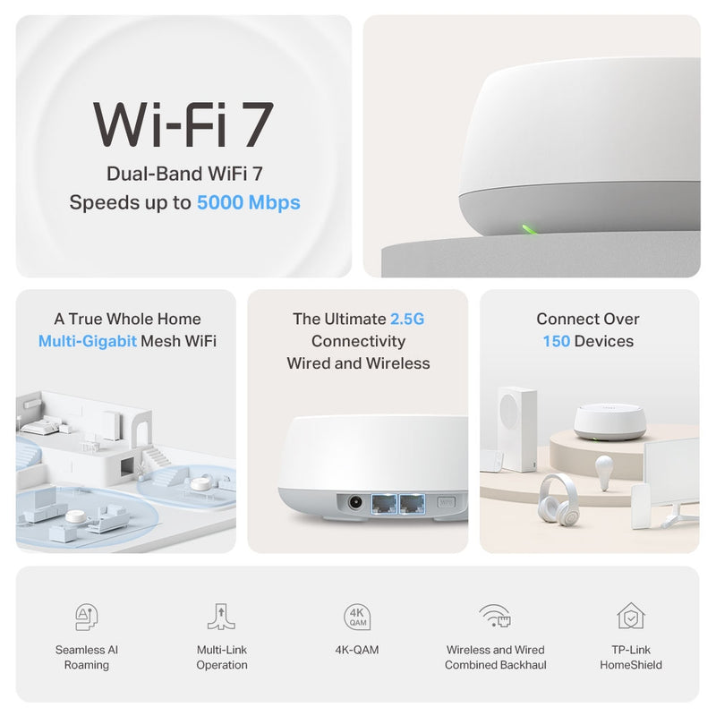 TP-Link Deco BE25 BE5000 Whole Home Mesh Wi-Fi 7 System - 1 Pack